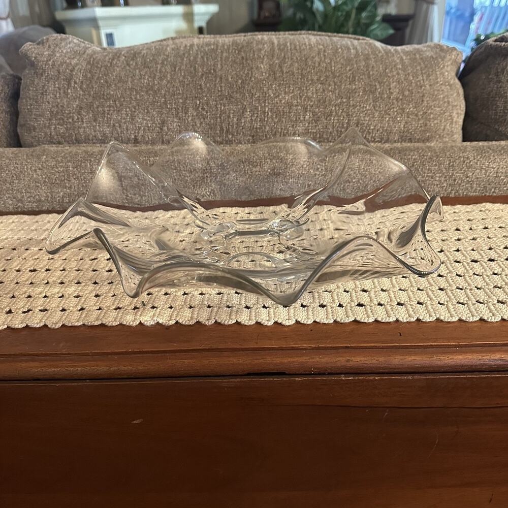 Vintage‎ Cambridge 13.75" Fancy Ruffled Edge Clear Glass Bowl 4-Footed 3400 MCM